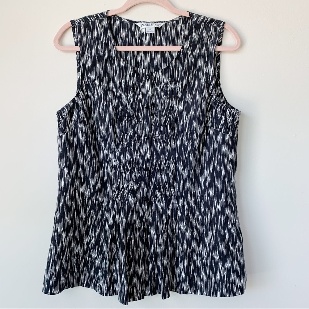 Pendleton Printed 100% Silk Tank Top Blouse Black & White Size 12